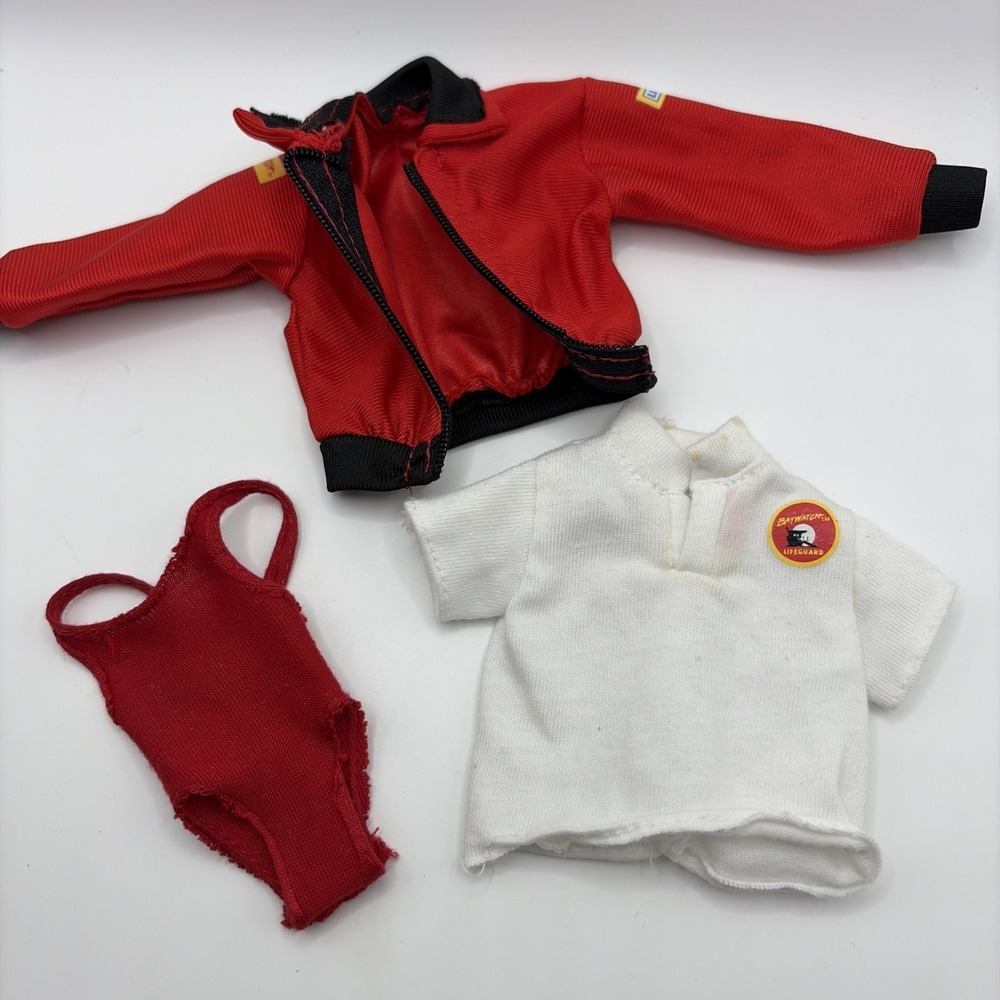 1994 Baywatch Ken Barbie Doll Red Color Lifeguard Jacket and Bathing suit Shirt‎